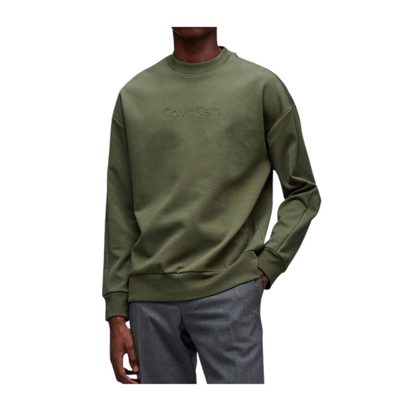 Calvin Klein Felpa girocollo Felpa Uomo con logo in rilievo Verde - Francavilla Moda